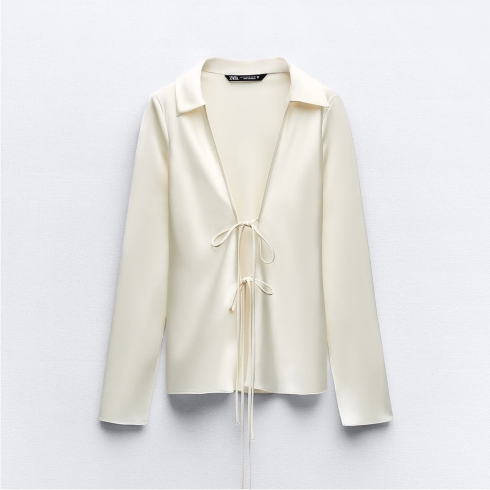 Zara Cream Satin Effect Tie-front Blouse